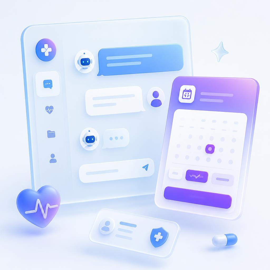 Интерфейс AI-ассистента Aura System: чат с пациентом и карточка записи на приём